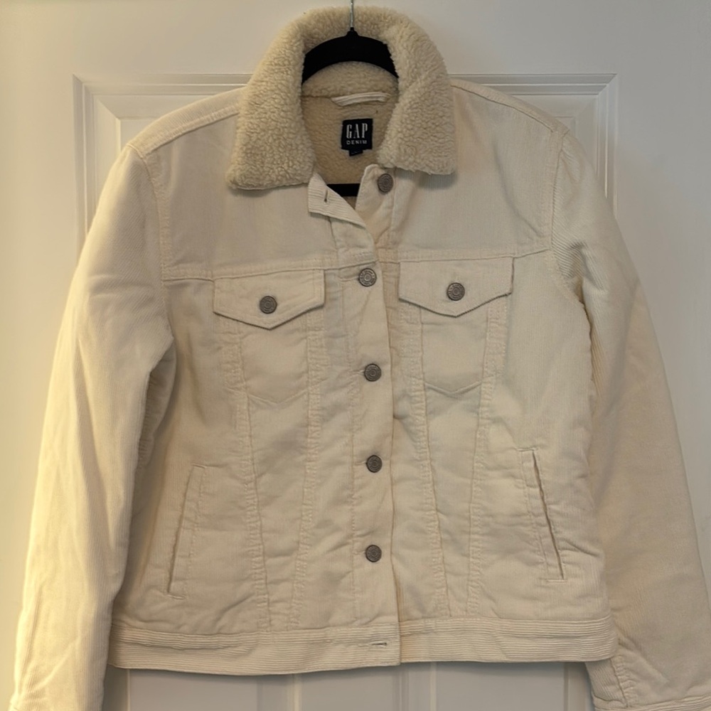 GAP Women's Cream Jean Jacket with Sherpa Collar - Picture 1 of 1